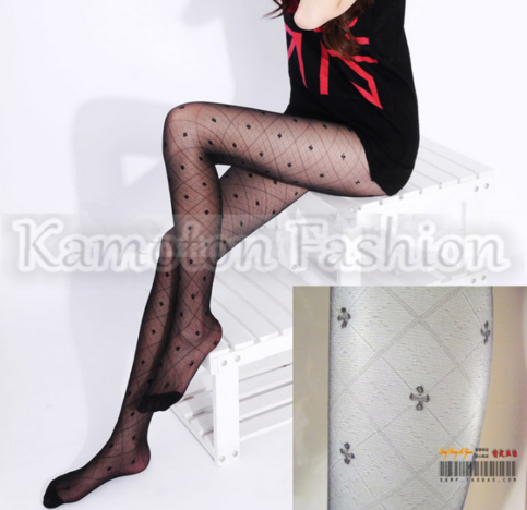 Grid Leaf Clover Pattern Pantyhose Tights Stocking