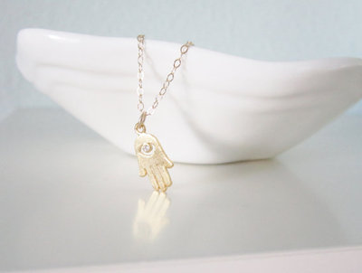 Tiny hamsa hand necklace on gold filled chain