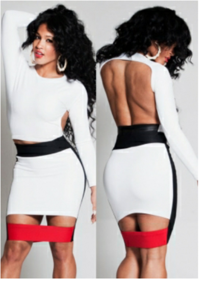 Open Back White Colorblock Mini Dress