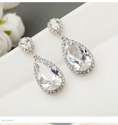 Wedding Bride Rhinestone Crystal Droplet Earrings