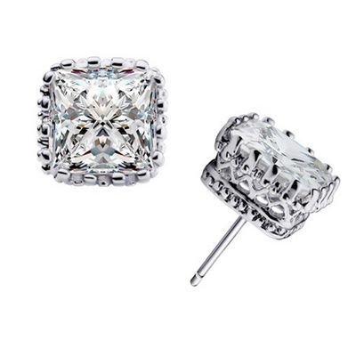 Wedding 8mm CRYSTALS SQAURE SILVER STUD EARRINGSWedding Groom Bride 8mm RHOMBUS ZIRCONNIA CRYSTALS Stud Earrings