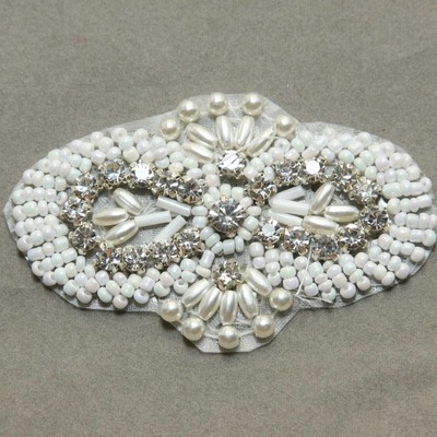 White beads crystal rhinestones applique - Thumbnail 1