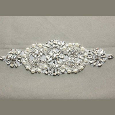 Wedding bridal pearl rhinestone crystal applique patch - Thumbnail 3