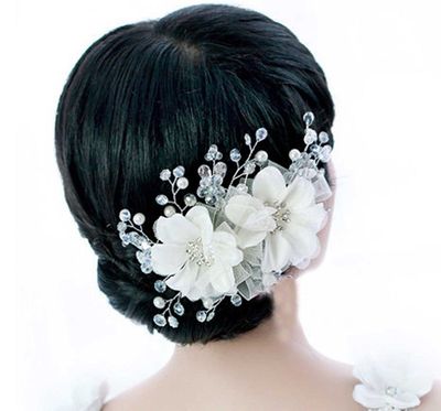 Faux Pearl Petal Flower Beads Rhinestone Crytsal Hair Clip