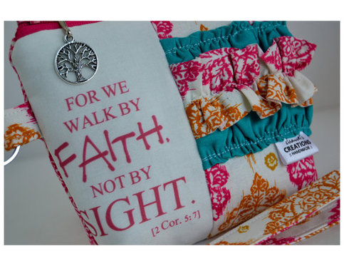 Small Zippered Wristlet/Clutch Accented with Ruffles and Scripture