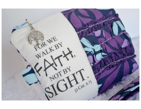 Small Zippered Wristlet/Clutch Accented with Ruffles and Scripture