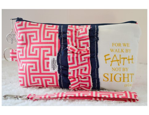 Large Zippered Wristlet/Clutch Accented with Ruffles and Scripture