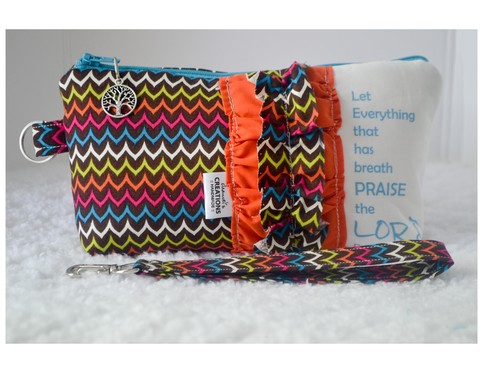 Large Zippered Wristlet/Clutch Accented with Ruffles and Scripture