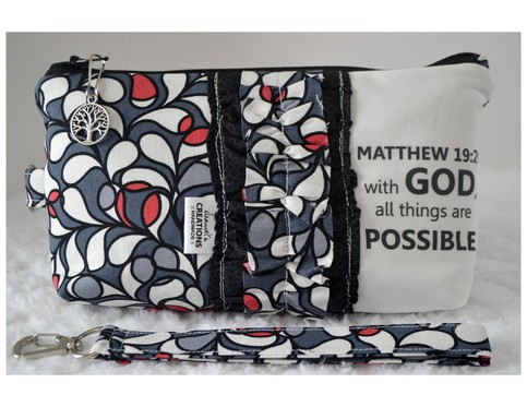 Large Zippered Wristlet/Clutch Accented with Ruffles and Scripture