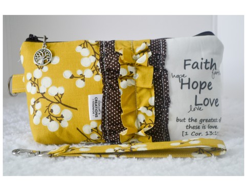 Large Zippered Wristlet/Clutch Accented with Ruffles and Scripture