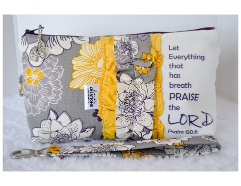 Large Zippered Wristlet/Clutch Accented with Ruffles and Scripture