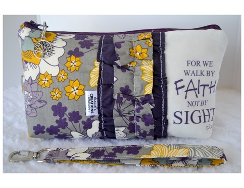 Large Zippered Wristlet/Clutch Accented with Ruffles and Scripture