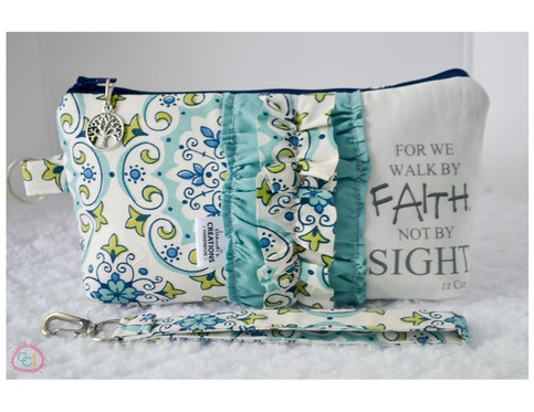Large Zippered Wristlet/Clutch Accented with Ruffles and Scripture