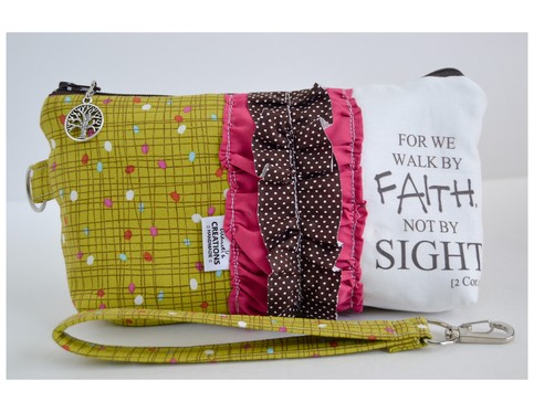 Large Zippered Wristlet/Clutch Accented with Ruffles and Scripture