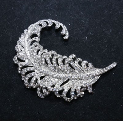 feather rhinestone Crystal Silver Bridal Wedding Brooch Pin