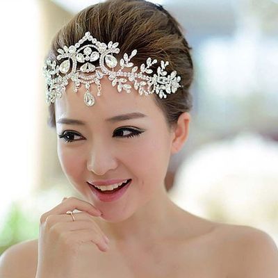 Wedding bridal art deco bride head rhinestone crystal hair chain tiara crown - Thumbnail 3
