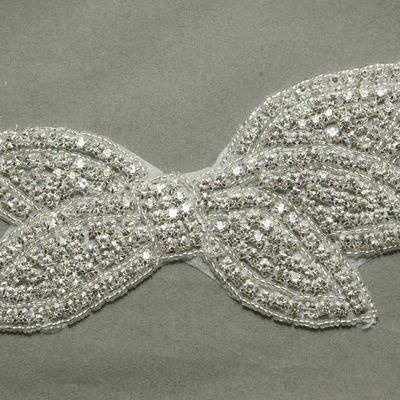 Crystal rhinestone bow applique wedding bridal glass iron on applique patch - Thumbnail 1