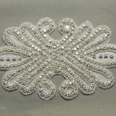 7.9" sew/iron crystal rhinestone sash wedding bridal gown wing applique - Thumbnail 3