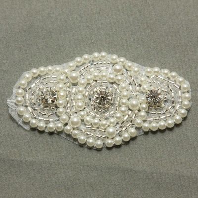 Wedding bridal symmetry pearl motif rhinestone crystal dress applique  - Thumbnail 1