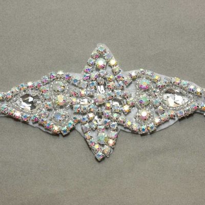 Aurora crystal rhinestone sash applique wedding bridal silver craft motif - Thumbnail 2