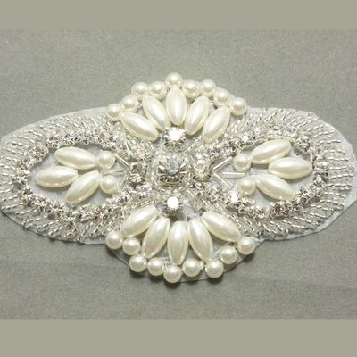 7cm dress decoration crystal rhinestone rhombus pearl sew iron applique patch  - Thumbnail 1