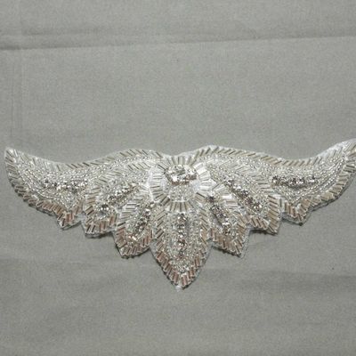 Sew/iron crystal rhinestone sash wedding bridal gown wing applique - Thumbnail 1