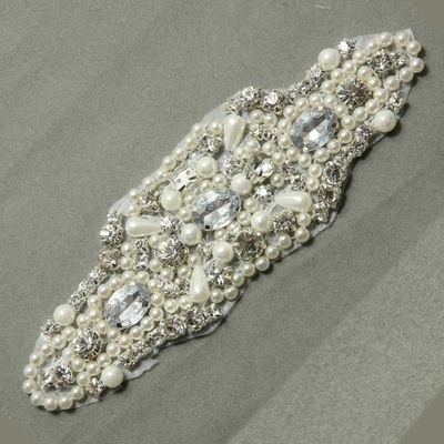 Stunning pearl craft rhinestone crytsal sew iron applique dress sash belt patch - Thumbnail 1