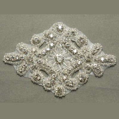 Iron or sew rhombus crystal rhinestone applique wedding bridal applique - Thumbnail 1