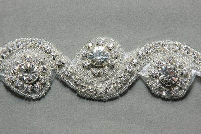 Iron Or Sew Crystal Rhinestone Applique Wedding Bridal Applique Sash Long Trim