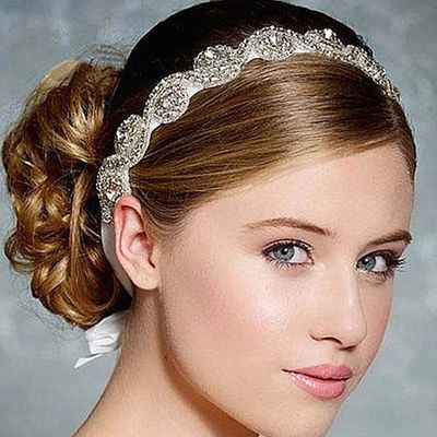 Bridal wedding handmade embroidery rhinestone crystals headband - Thumbnail 5