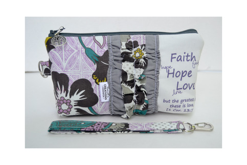 Large Zippered Wristlet/Clutch Accented with Ruffles and Scripture