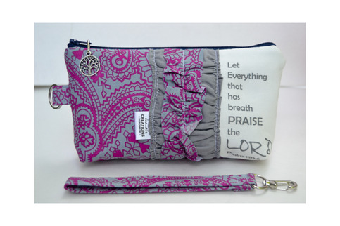 Large Zippered Wristlet/Clutch Accented with Ruffles and Scripture