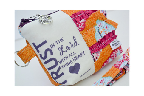 Small Zippered Wristlet/Clutch Accented with Ruffles and Scripture