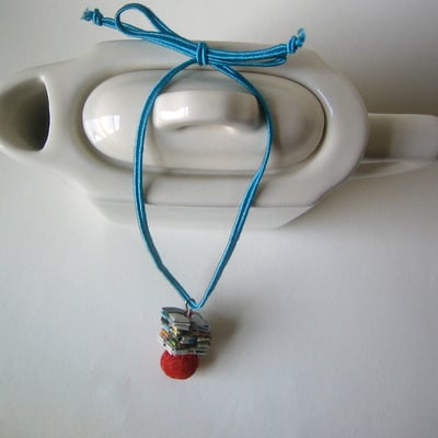 Eco-Necklace - Reclaimed Paper & Red Bead