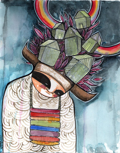 House Warrior-Illustration -Fine Art Print-Watercolor-8x10