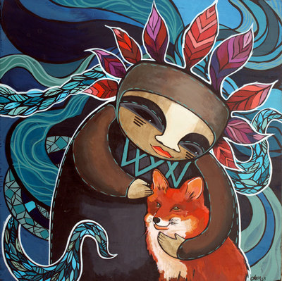 Fox and Warrior- Original Painting- Acrylic