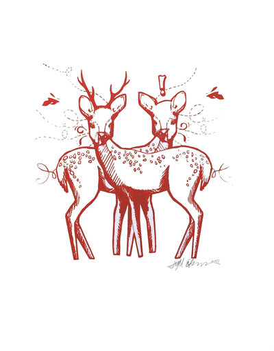 Doe & Buck -Screen Print-One Color - 11x14