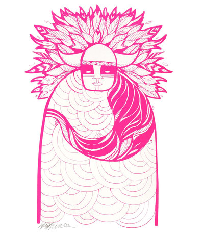 Neon Pink Warrior - Silkscreen Print-12 x17