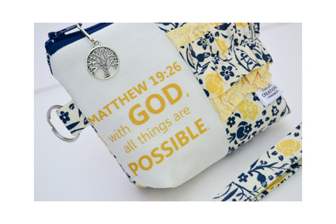 Small Zippered Wristlet/Clutch Accented with Ruffles and Scripture