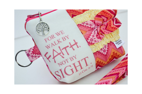 Small Zippered Wristlet/Clutch Accented with Ruffles and Scripture