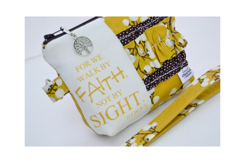 Small Zippered Wristlet/Clutch Accented with Ruffles and Scripture