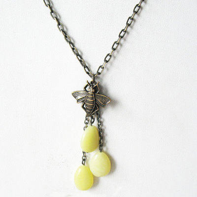 Insect Bug Charm Necklace. Jade Bead Insect Necklace. Fly Away Necklace.