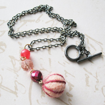 Long Strand Necklace. Needle Felt Bead Cranberry Orange Necklace. Boho Chic Needle Felt Bead.