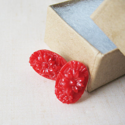 Red Flower Earrings - Holiday Cocktail Party - Bright Red Flower Stud Earrings