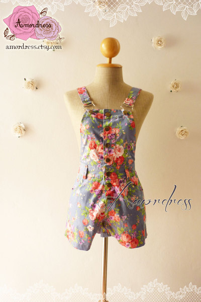Floral Skirtalls Overall Shorts // Overall Jumper // Summer Overall // Denim and Rose Overall // Jumper -XS-