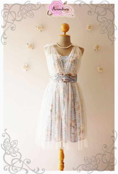 Amorita Rhyme Evening Dress Wedding Dress Bridesmaid Dress Prom Party Dress Blue with Rose Elegant Tutu Dream Dress -Size XS,S,M,L,XL,Custom