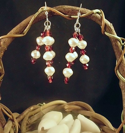 White Pearl & Garnet Red Earrings