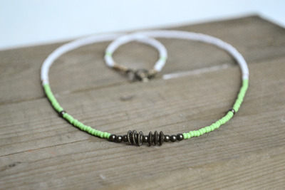 Long beaded Necklace, Kiwi Green Necklace, Seed Bead Necklace, Summer Jewelry