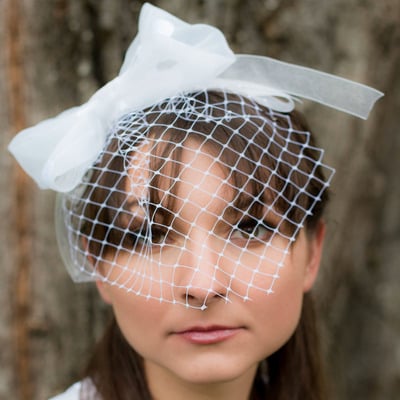 Birdcage Veil Headband with Polka Dot Bow