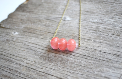 Cherry Quartz Necklace, Cherry Pink, Quartz Necklace, Rondelle Stones